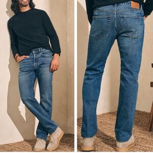 Faherty Mens Organic Cotton Slim Straight Denim Comfortable Mid-Rise Jeans Blue